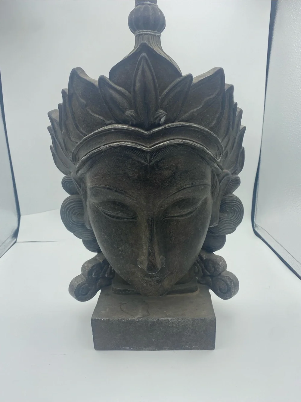 Vintage Balinese Carved Wood Goddess Bust Shiva Statue – Large 16” Ornate Bali